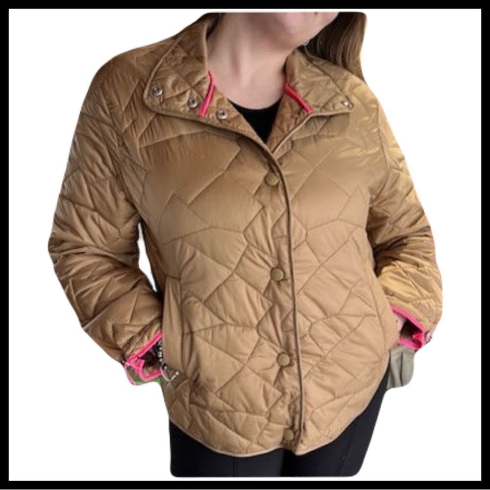 Fuchs Schmitt Camel Quilted Lightweight Waterproof Jacket with Fuchsia Border